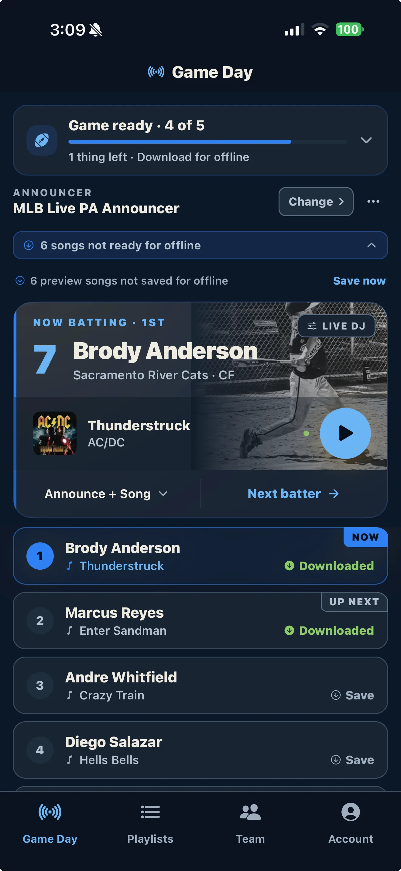 Up Next on game day: the batter up, their walk-up song, and the batting order beneath